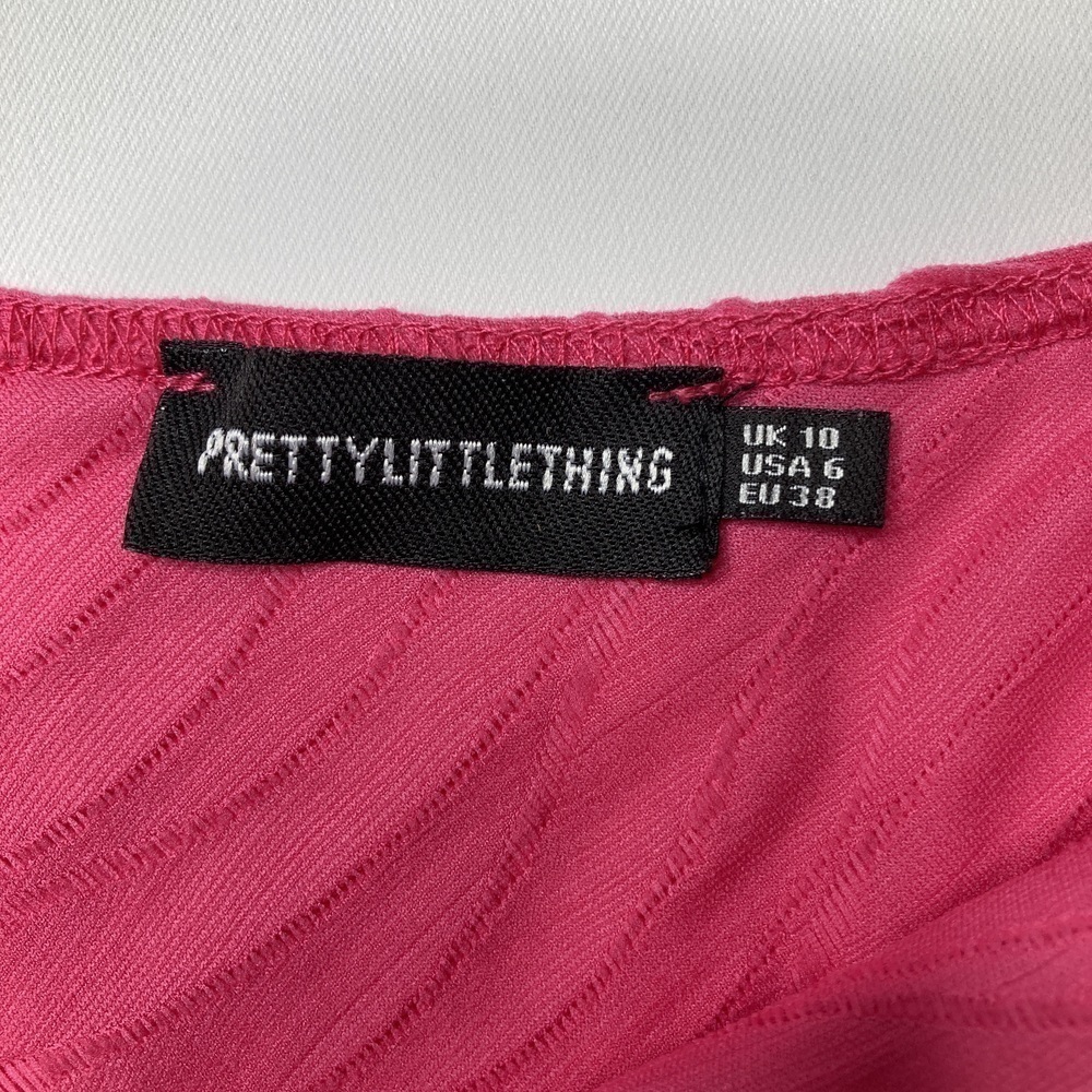 PrettyLittleThing Hot Pink Ripple Rib One Shoulder Crop Top Size 6 - Picture 3 of 4